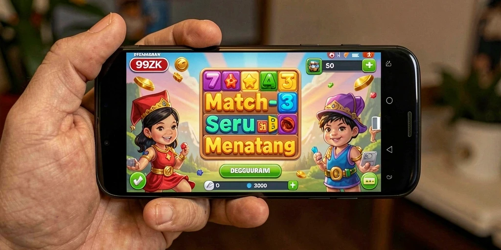 Screenshot gameplay 99ZK menampilkan tantangan Match-3 yang seru.