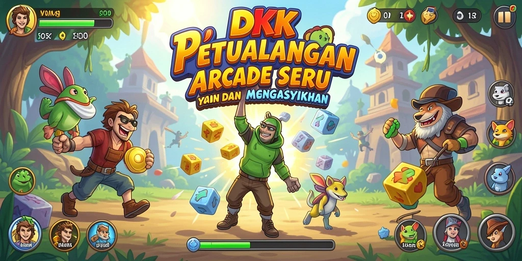 Tampilkan karakter DKK dalam aksi seru saat bermain arcade.