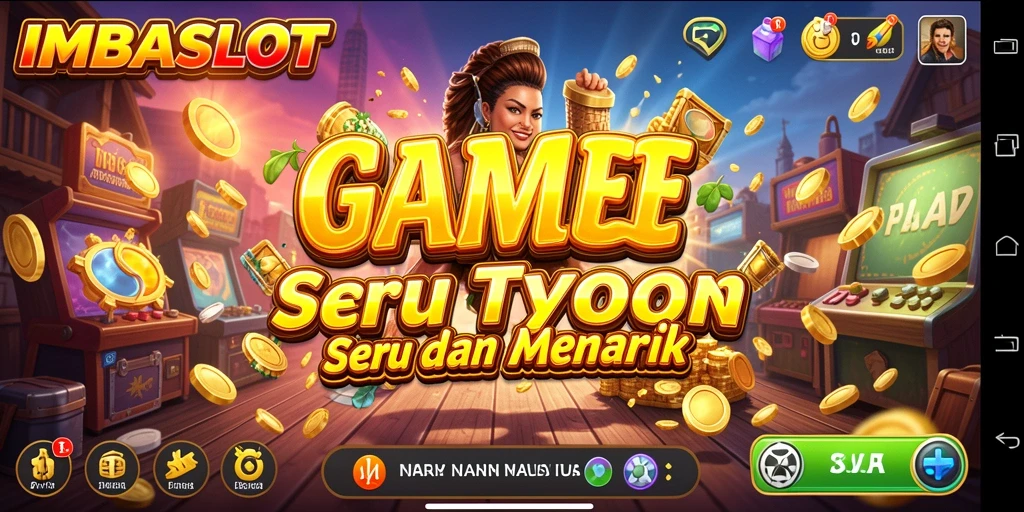 Screenshot gameplay Tycoon yang menampilkan mesin slot dan kasino.