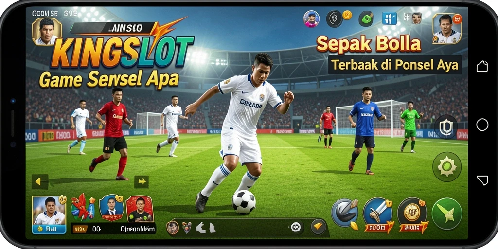 Tampilan gameplay KINGSLOT yang memukau dengan aksi sepak bola yang seru.