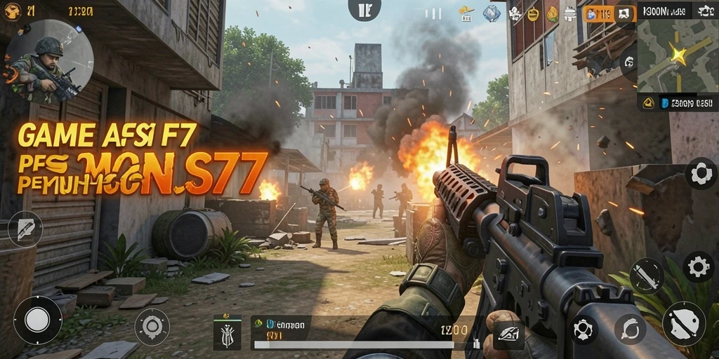 Screenshot gameplay MONAS77 menampilkan aksi tembak-menembak yang mendebarkan.