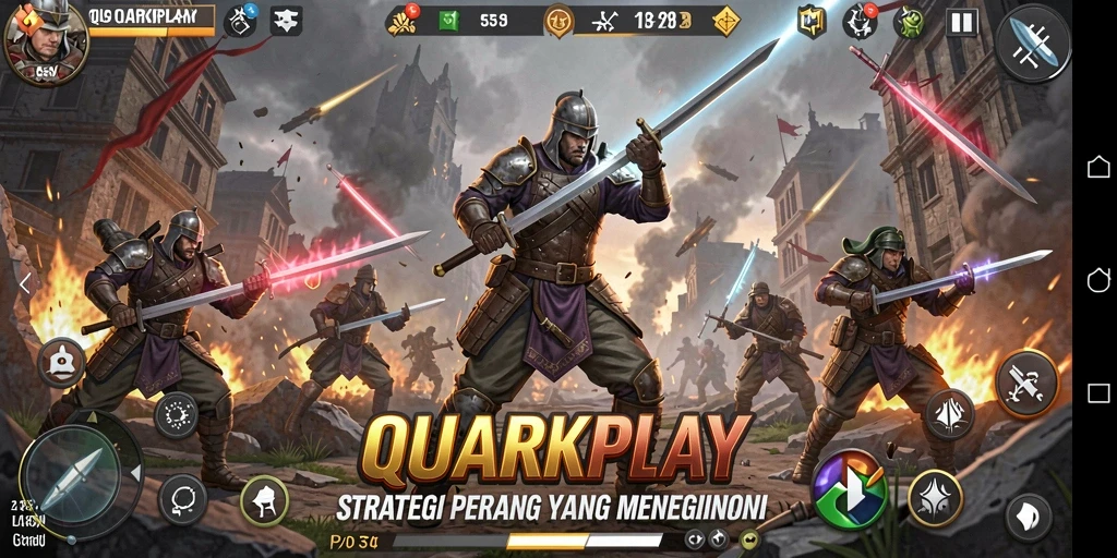 Tangkapan layar menunjukkan pertempuran strategis yang intens dalam QUARKPLAY.