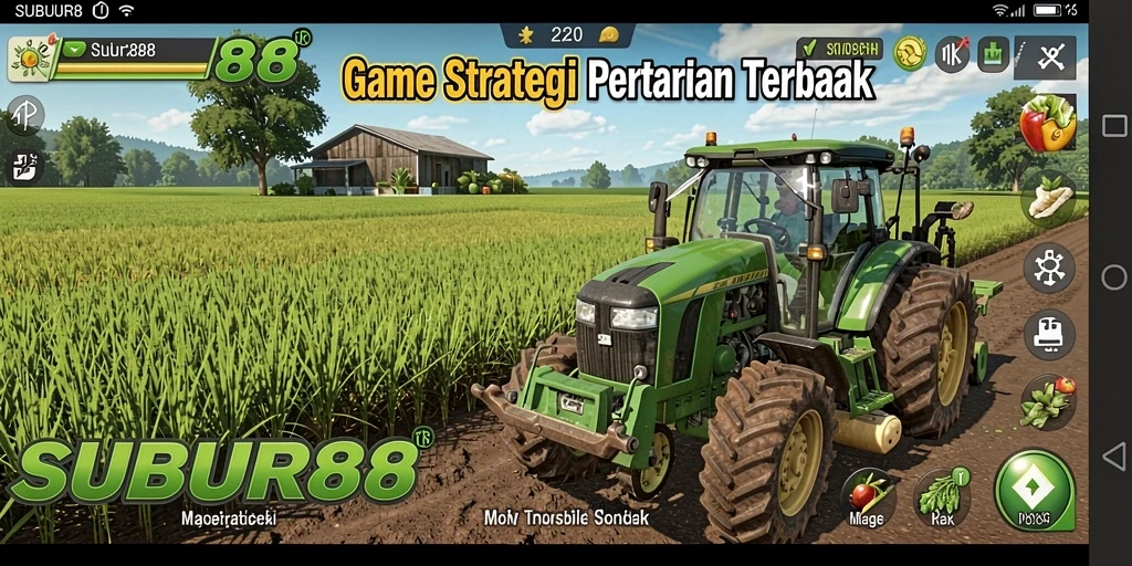 Tampilan gameplay menawan SUBUR88 dengan ladang yang subur dan tanaman yang beragam.