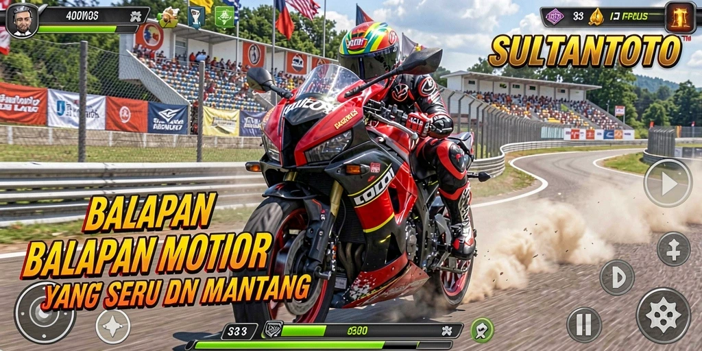Screenshot permainan menunjukkan balapan motor yang seru di jalan berliku.